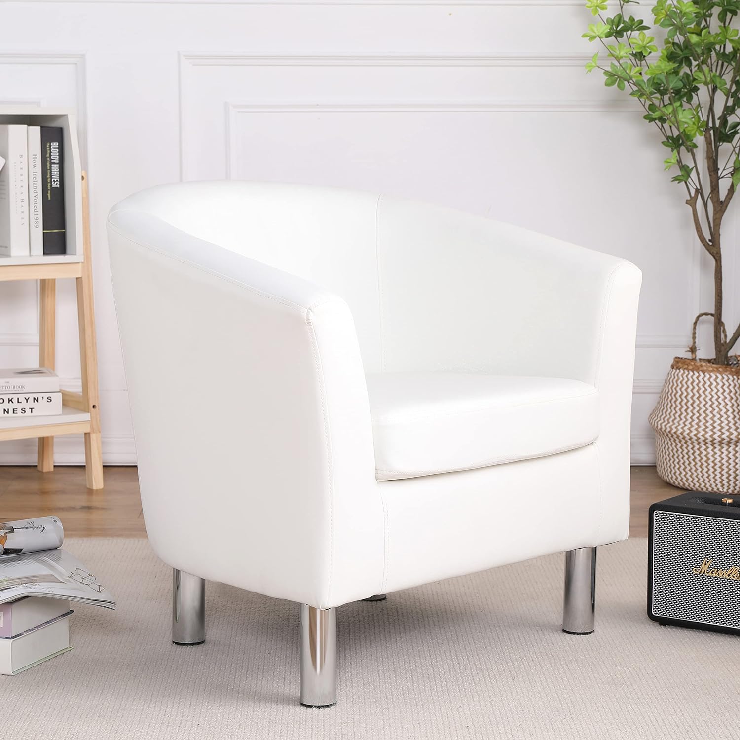 The Home Garden Store Camden Leather Tub Chair Armchair Dining Living Room Office Reception White