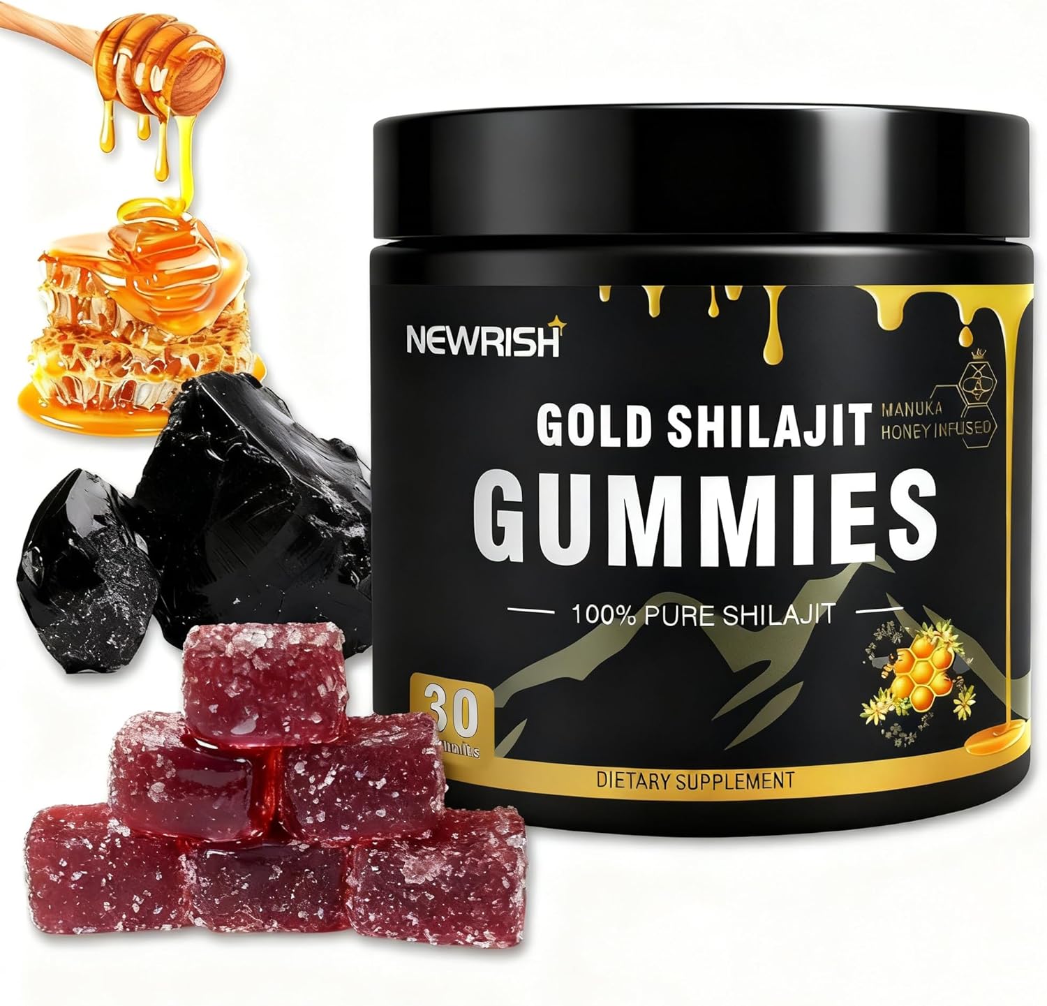 Shilajit Gummies l Manuka Honey | Himalayan shilajit |No Added Sugar I Ashwagandha, Gokshura| Fulvic Acid & 85+ Trace Minerals I for Men, Women I Non-GMO I 100% Natural & Organic I 30 Gummy