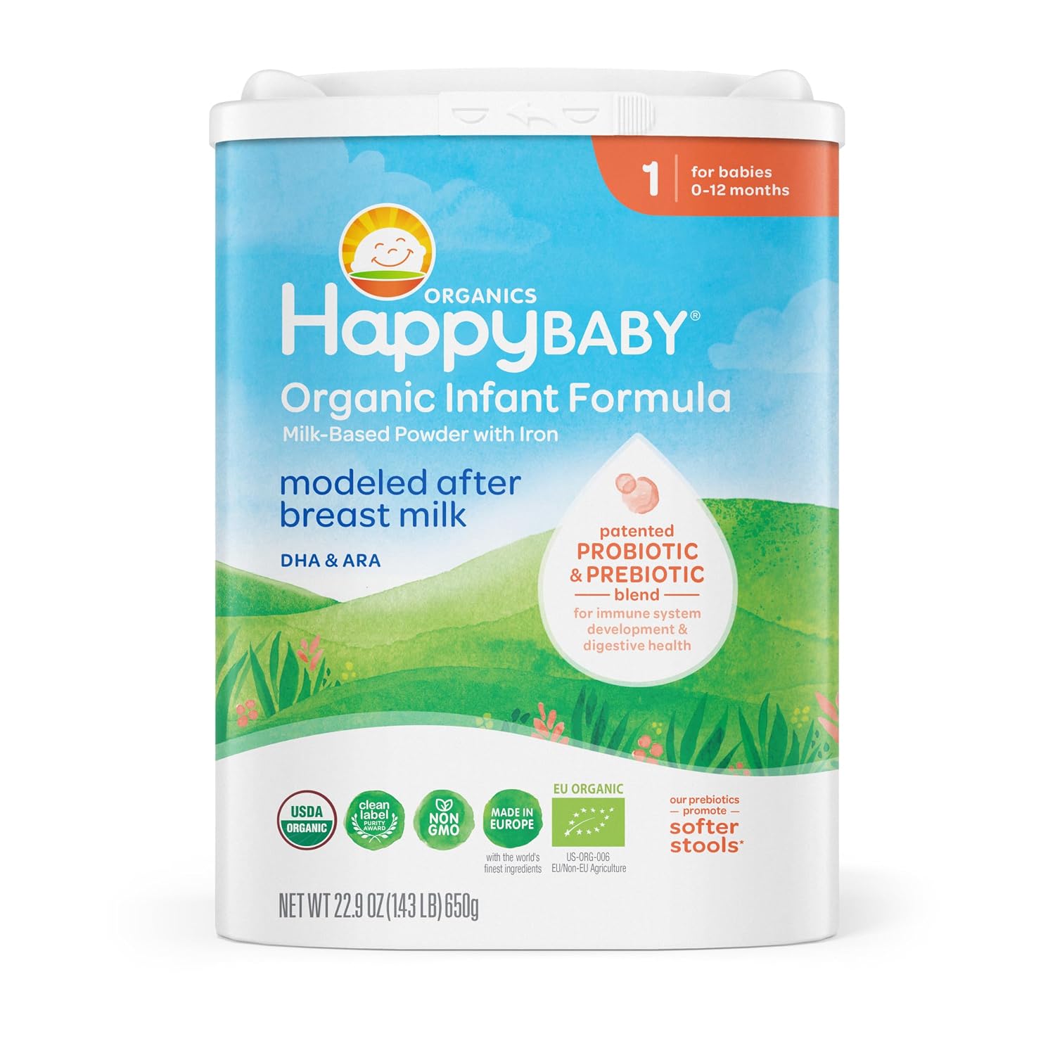 HAPPY BABY Stage 1, 0-12 Months, Organic Infant Formula, 22.9oz (1 Pack)