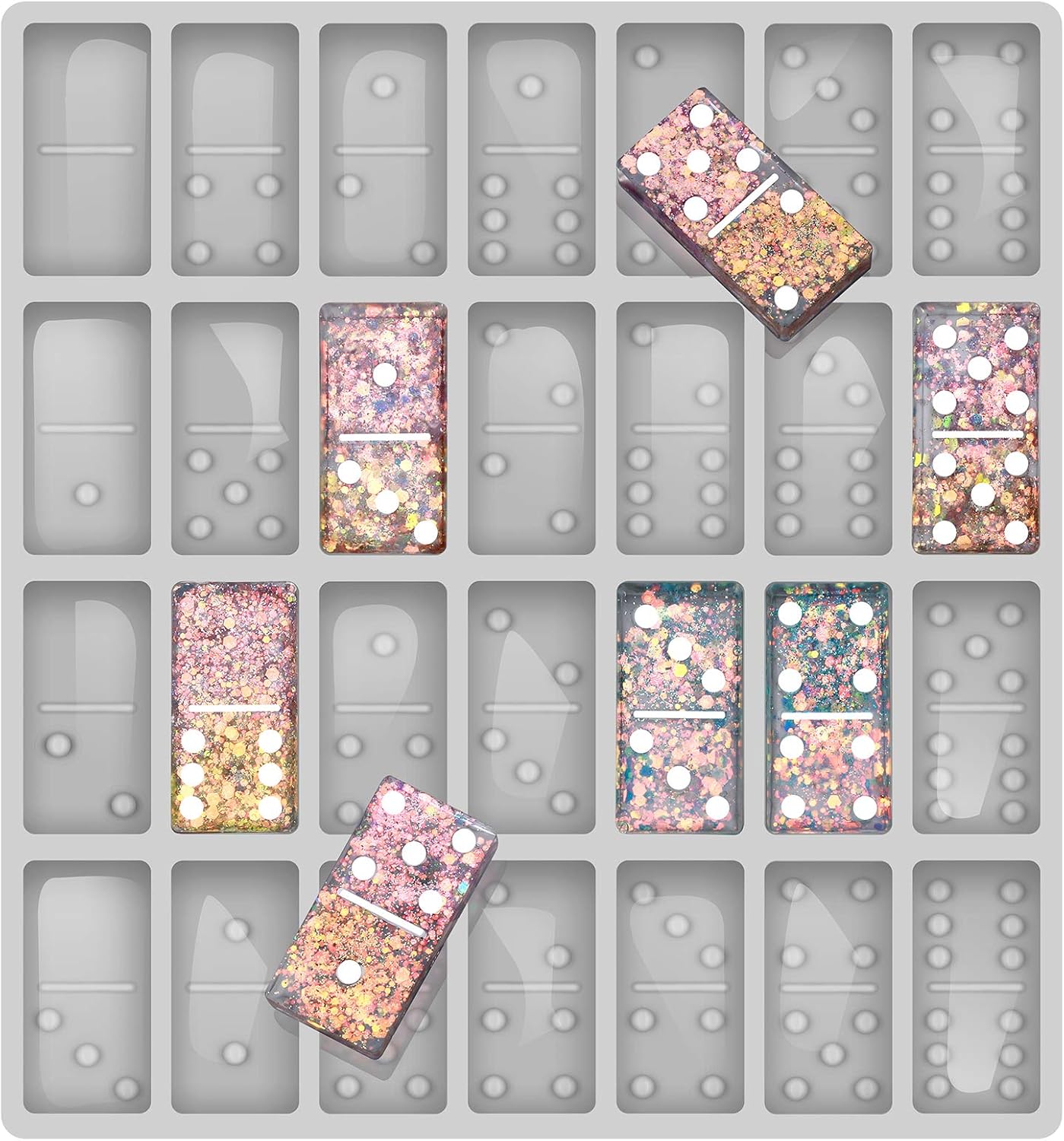 Professional Domino Molds for Resin Casting Jumbo Domino Molds for Resin Casting Double 6 Dominoes Mold, Shiny & No Scratches & Durable,8.86 x 9.25 x 0.39 inch 230g (New Version)