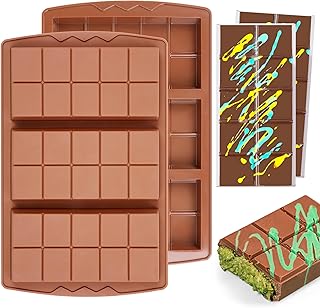 2 Pcs Dubai Chocolate Bar Mold Deep Stuffed Silicone Molds for Filling Knafeh Pistachio Chocolate Bar Large Thick Candy Bar Molds Break Apart (10 Snap）
