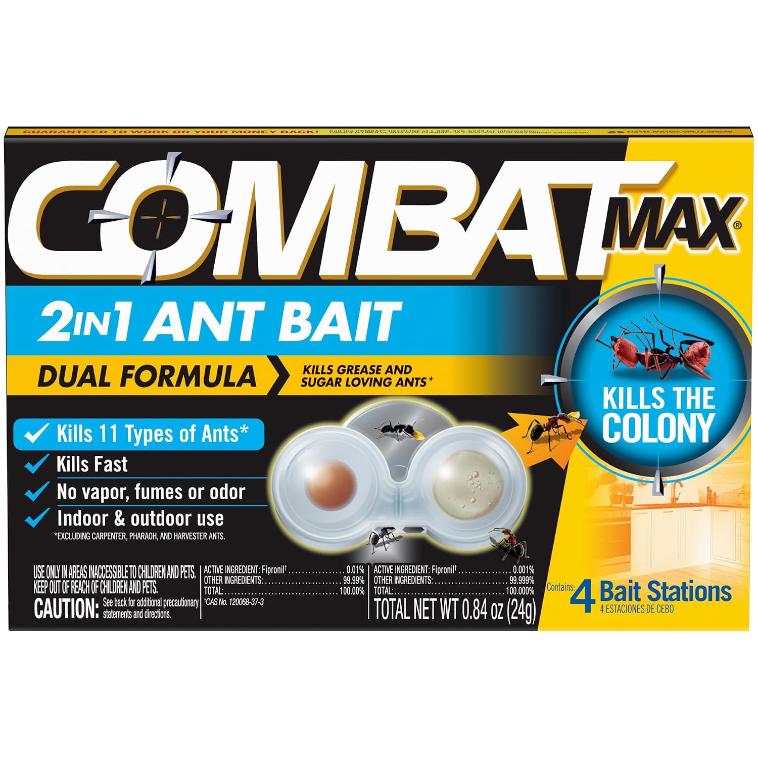Combat Max 2in1 Ant Bait Station, Indoor & Outdoor Use, 4 Count