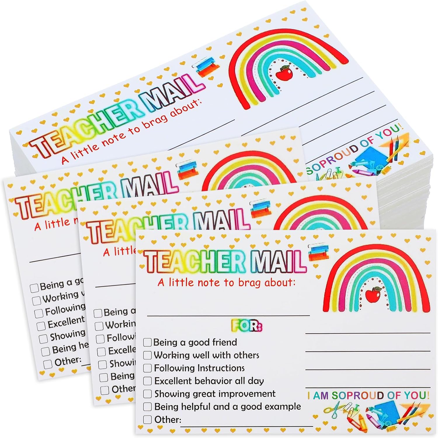 Nogeqi 100 Pcs Rainbow Teacher Mail,Teacher Notes to Incentives for Elementary Students,Classroom Supplies for Teachers Elementary,Classroom Incentives Card for Teacher to Kindergarten Primary School