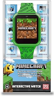 Accutime Microsoft Minecraft Green Educational Learning Touchscreen Smart Watch Toy for Boys, Girls, Toddlers - Selfie Cam, Learning Games, Alarm, Calculator, Step Tracker & more! (Model: MIN4045AZ)