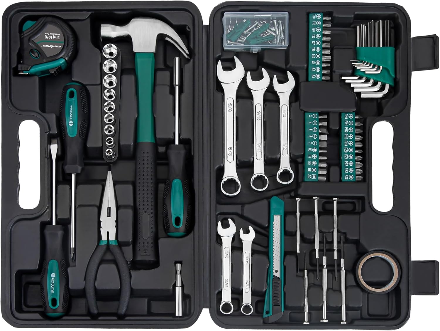 CARTMAN 148 Piece Automotive and Household Tool Set Perfect for Car Enthusiasts and DIY Home Repairs Green