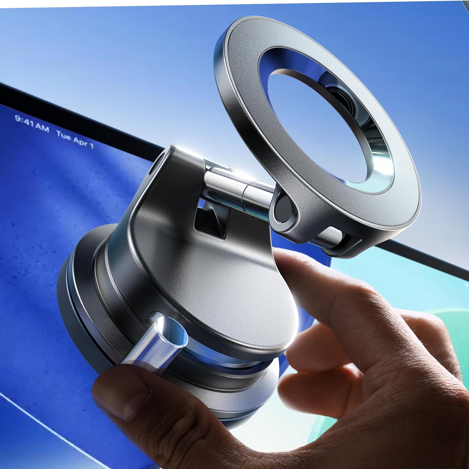 LISEN Suction Cup Phone Mount, Vacuum Magnetic Phone Holder, 360° Adjustable for MagSafe Car Holder Foldable Suction Phone Mount for Car Truck Boat, Vacuum Magnetic Phone Stand, for iPhone 16 Pro Max