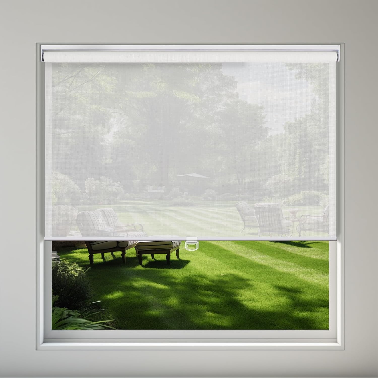 Cordless Light Filtering Roller Blinds Window Shade, UV Protection Fabric, Easy Installation Solar Shades for Windows, Hotel, Office, Home,White.Custom Sizes