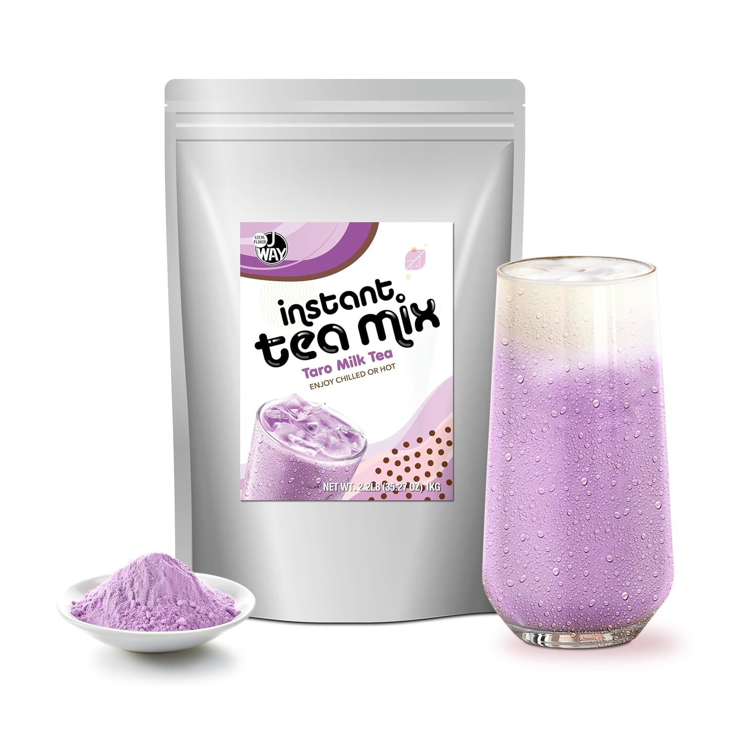 JWAY Taro Milk Tea Powder 2.2 Lb (1 Count), Instant Milk Tea Drink Mix for Bubble Tea & Boba Tea, Serve Hot or Cold, Makes Blended Frappe, Smoothies & Milk Tea Latte Drinks, Easy to Mix