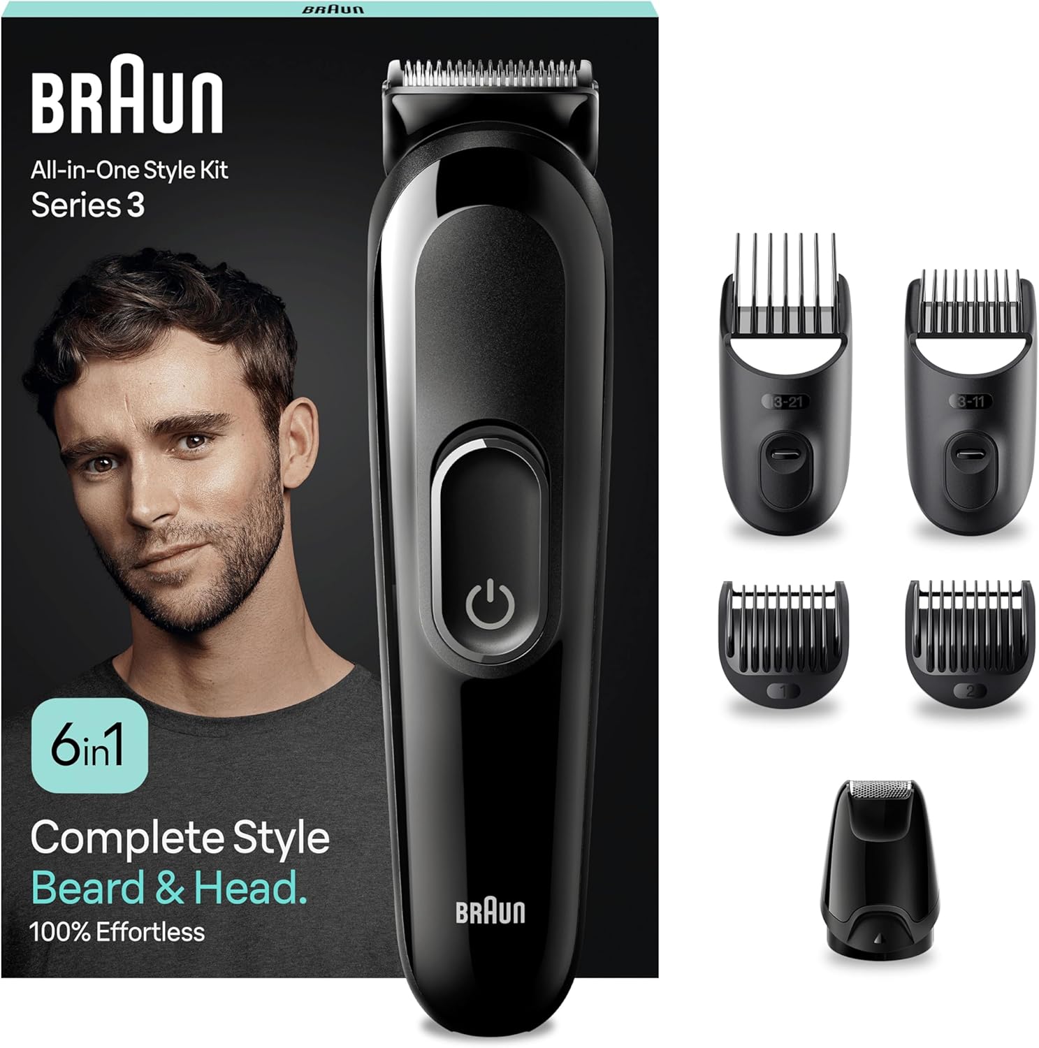 Braun 6-in1 All-in-One Style Kit Series 3, Male Grooming Kit with Beard Trimmer, Hair Clippers & Precision Trimmer, with Lifetime Sharp Blades, Gifts for Men, UK 2 Pin Plug, MGK3420, Black