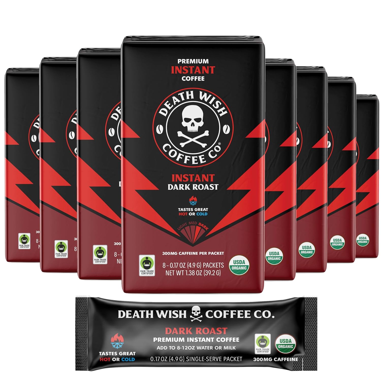 Death Wish Coffee Organic Dark Roast Instant Coffee, 64 Count