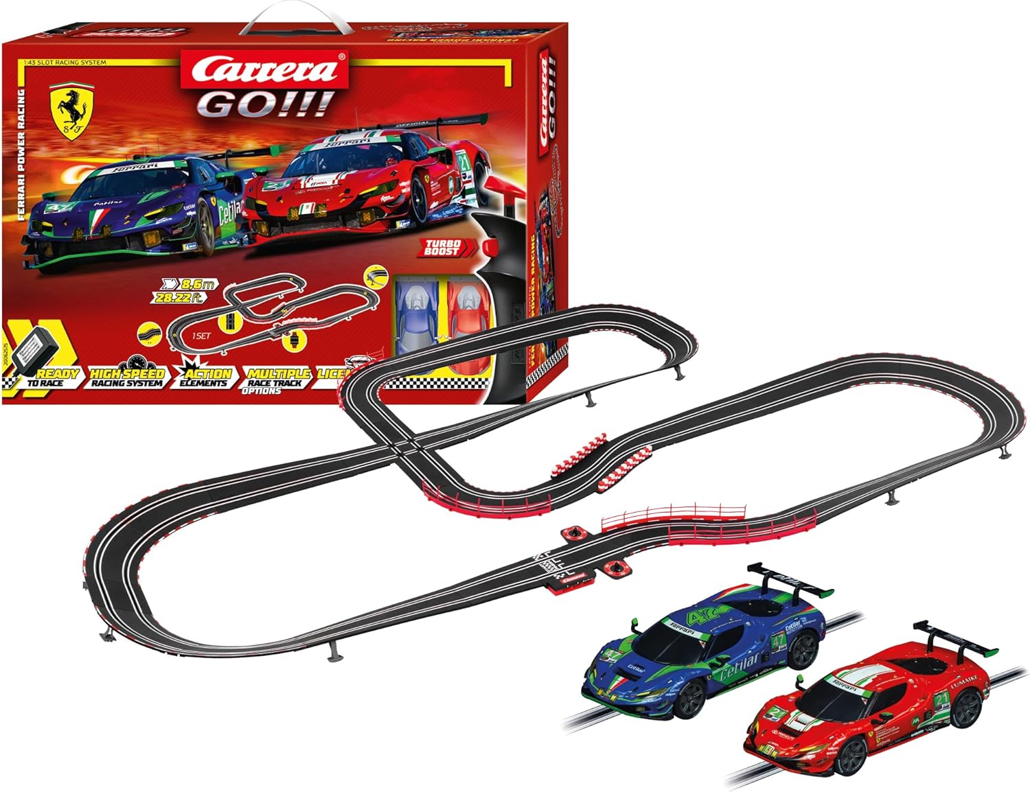 Carrera GO Electric Powered Slot Car Racing Kids Toy Race Track Set 1:43 Scale, Ferrari Power Racing