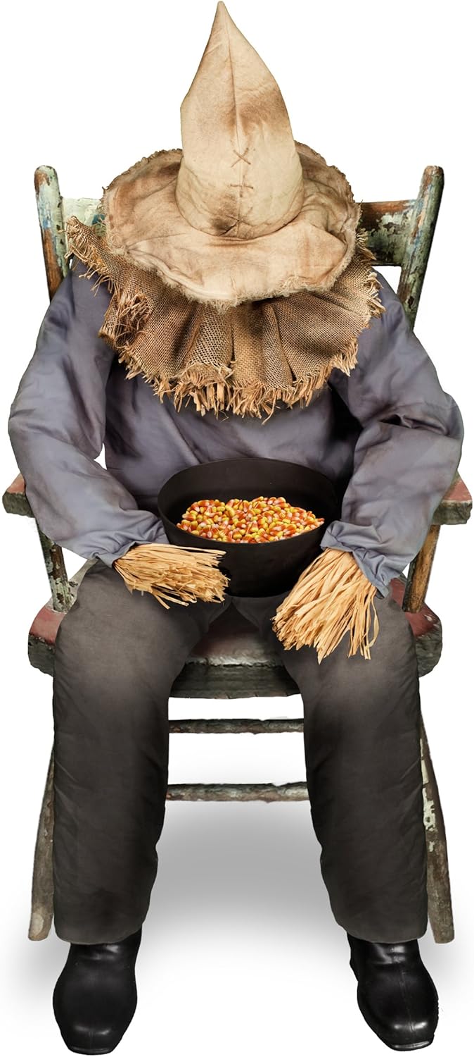 Spirit Halloween Sitting Scarecrow Animatronic | Halloween Décor | Horror Décor | 4.5 Feet | Scary Decoration | Motion and Sound Activated.