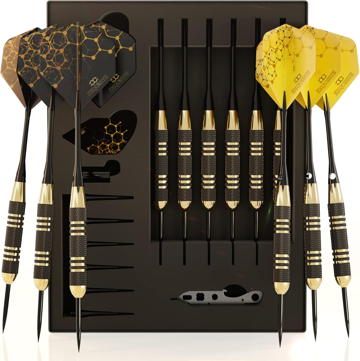 Premium Steel Tip Darts Set - Professional Darts, Brass Barrels, Metal Tip Darts, Extra Flights, (12) Aluminum Shafts 35/48, O-Rings, Dart Tool, Dart Sharpener, Darts Case
