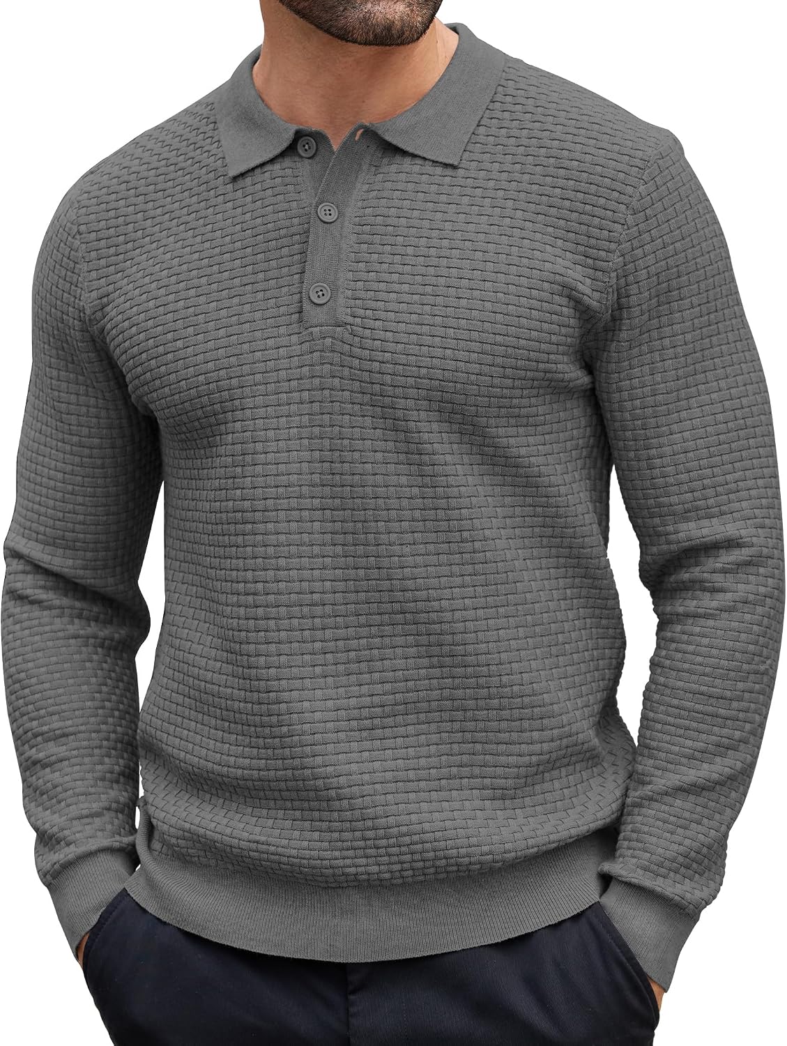 COOFANDY Men's Knit Polo Shirts Casual Collared Long Sleeve Sweater Polos