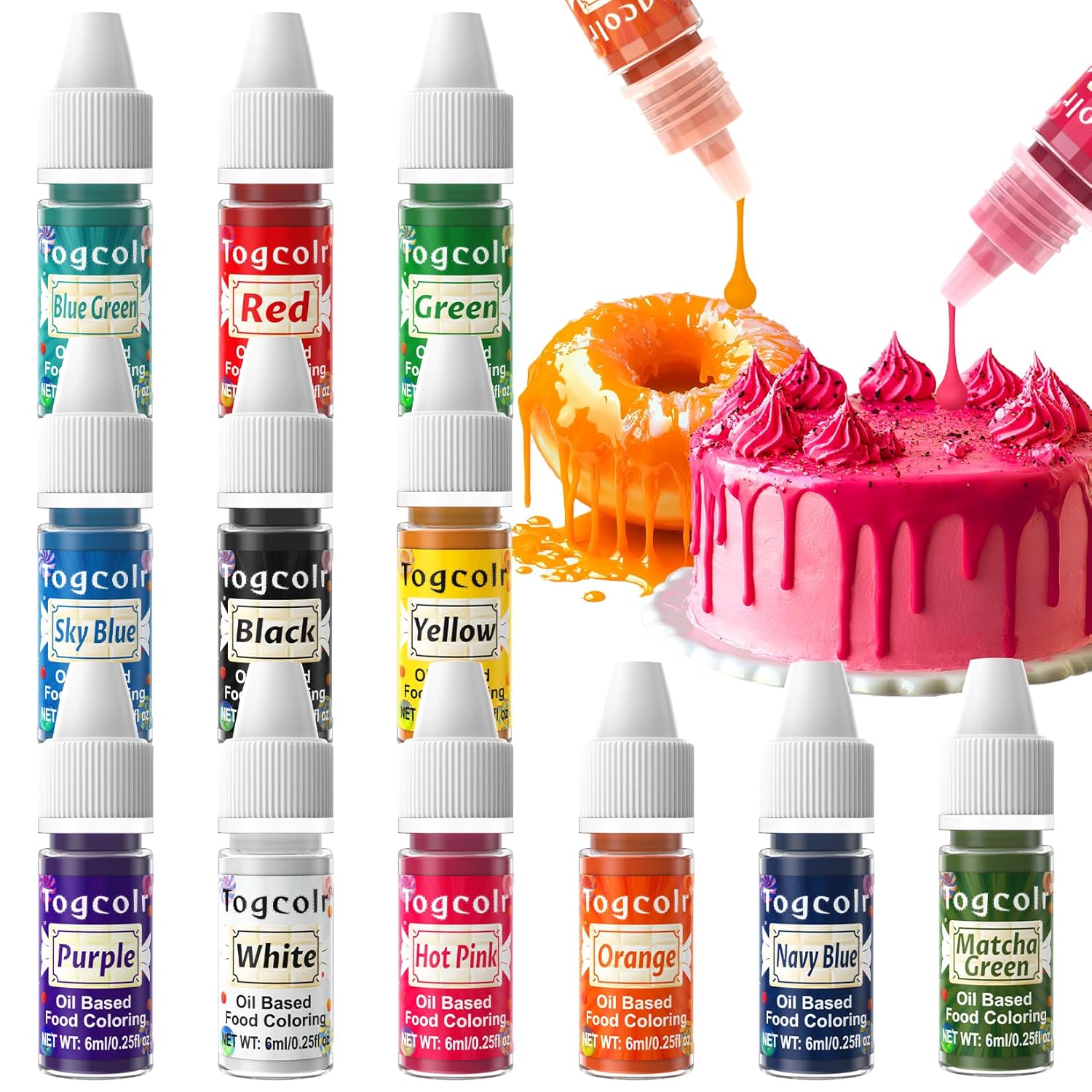 Oil Based Food Coloring - 12 Color Flavorless Food Coloring Set for Chocolate, Colorful Oil-Based Food Dye for Cake Decorating, Candy Melts, Icing, Cookies, Fondant - 0.25 Fl. Oz