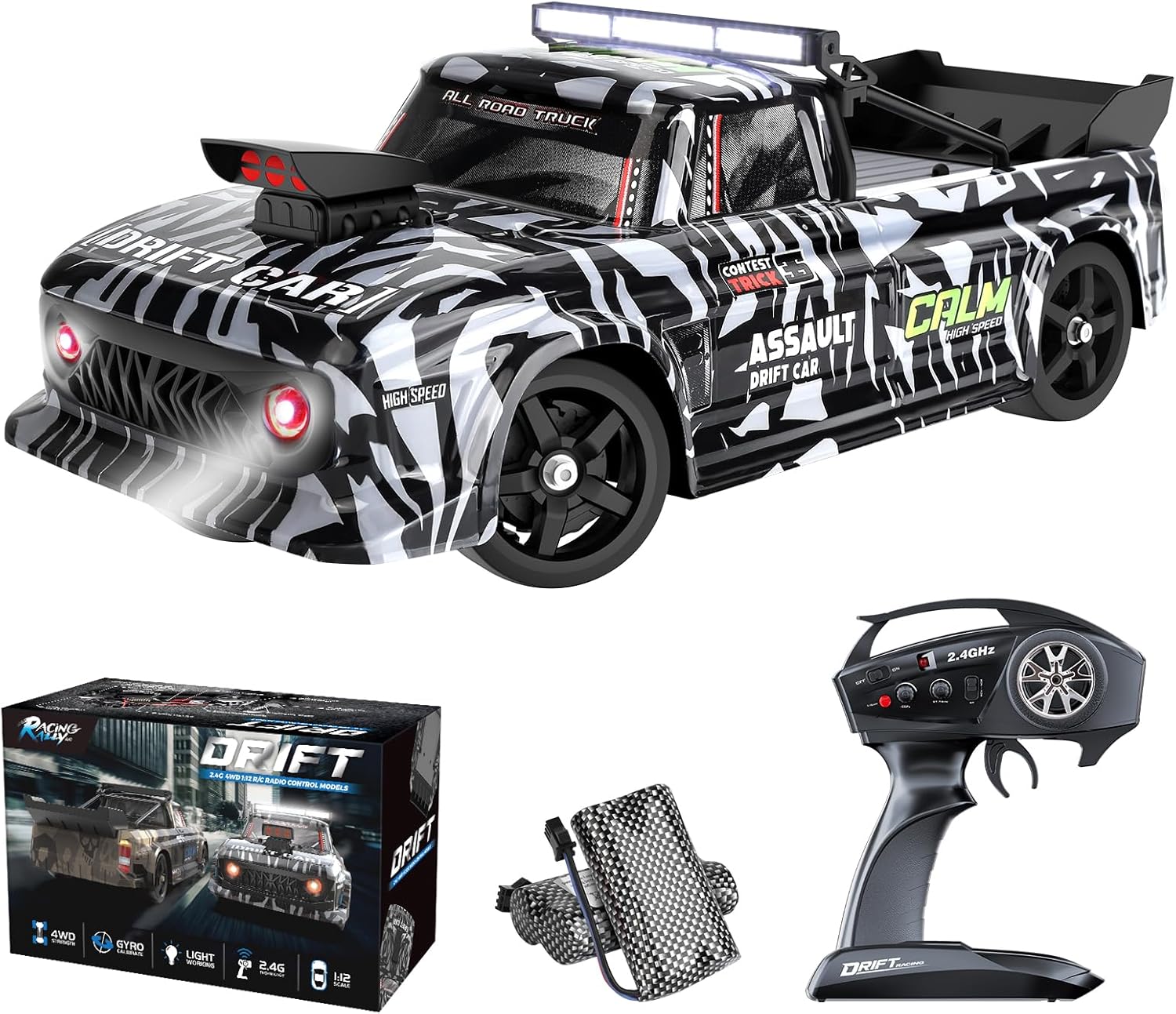 1/12 Remote Control Car Drift RC with Gyro for Adults, 2.4G 4WD High Speed Drifting RC Car 35KM/H Proportional Throttle RC Cars with 2 Batteries Birthday Gifts for Kids Adults