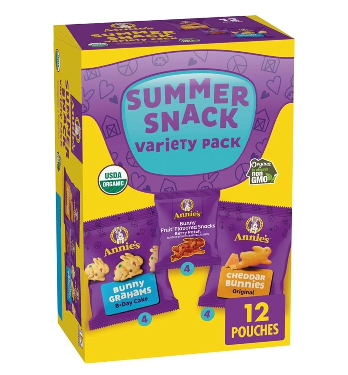 Annie's Sweet and Salty Snack Variety Pack, Cheddar Bunnies, Bunny Grahams and Bunny Fruit Flavored Snacks, Organic Kids Snacks, 12 Pouches, 10.8 oz