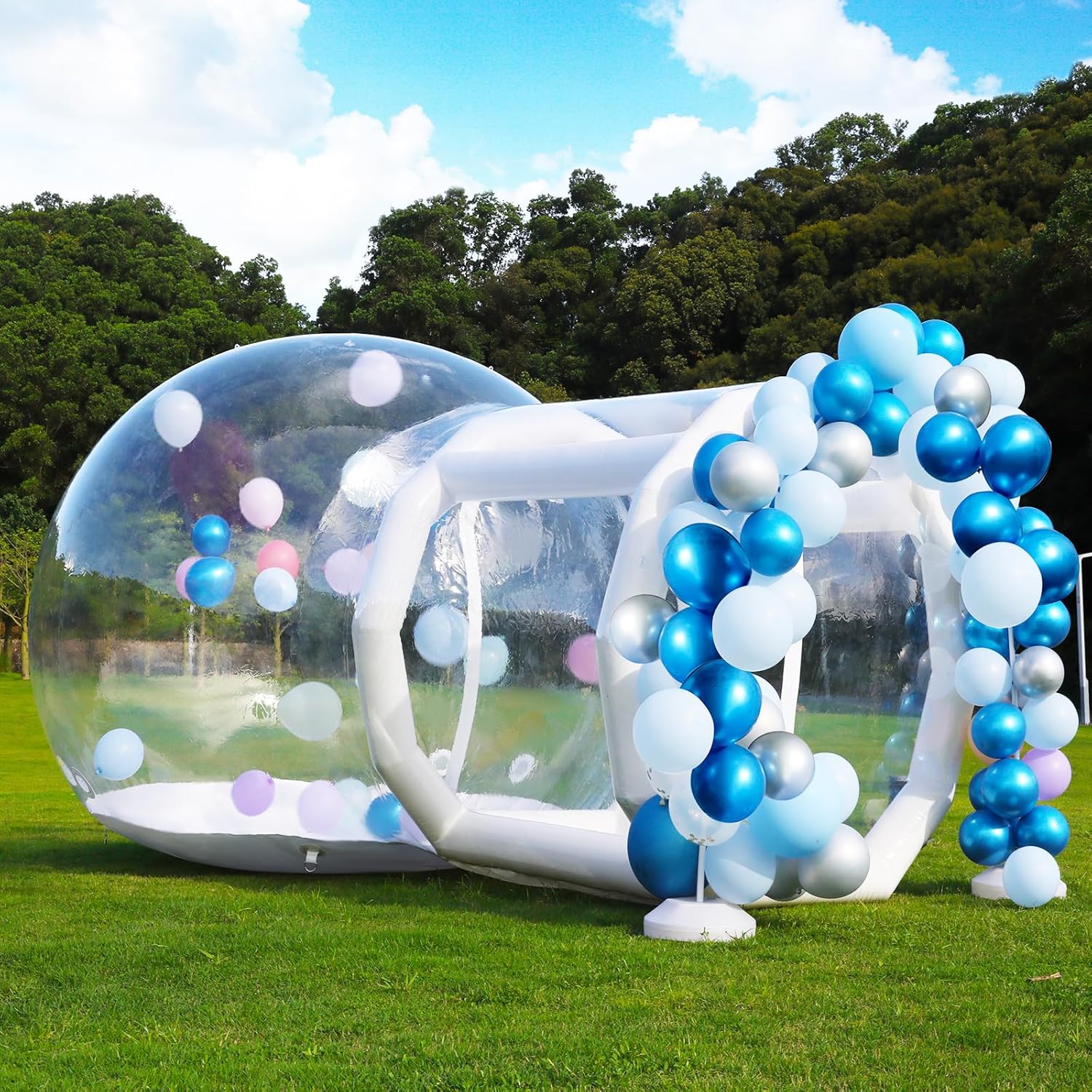 16.5FT Inflatable Bubble House Dome for Kids, Commercial Clear PVC Bubble Balloon House with Tunnel and Air Blower, Air Pump Transparent Inflatable Dome for Party, Yard Decoration, White