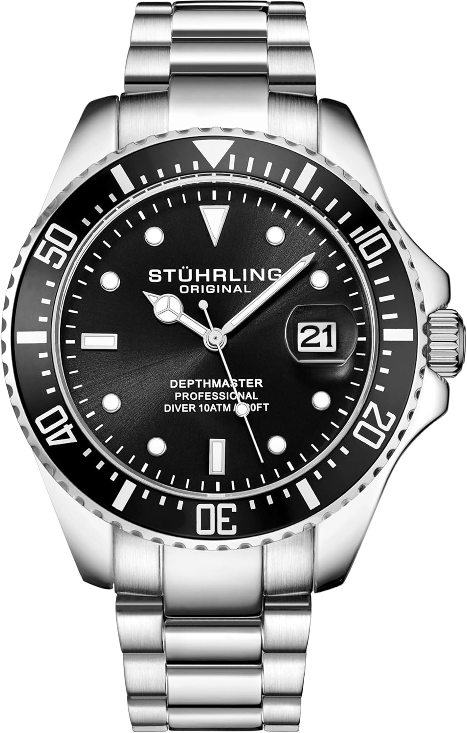 Stuhrling Original Men's Dive Watch, Swiss Movement, Stainless Steel, Blue Dial, Stainless Steel Bracelet, 100M Water Resistant