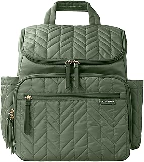 Skip Hop Diaper Bag Backpack: Forma, Multi-Function Baby Travel Bag with Changing Pad & Stroller Attachment, Sage