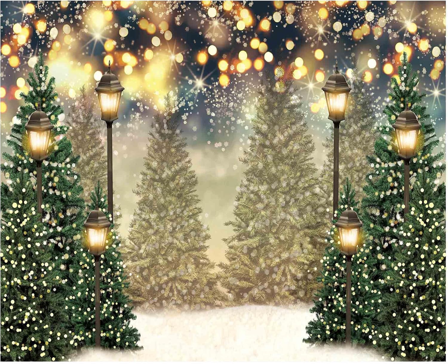 Allenjoy 10x8ft Winter Forest Landscape Photography Backdrop Glitter Spot Xmas Green Pine Trees Snowy Wonderland Background for Christmas New Year Party Decor Banner Portrait Photo Booth Props