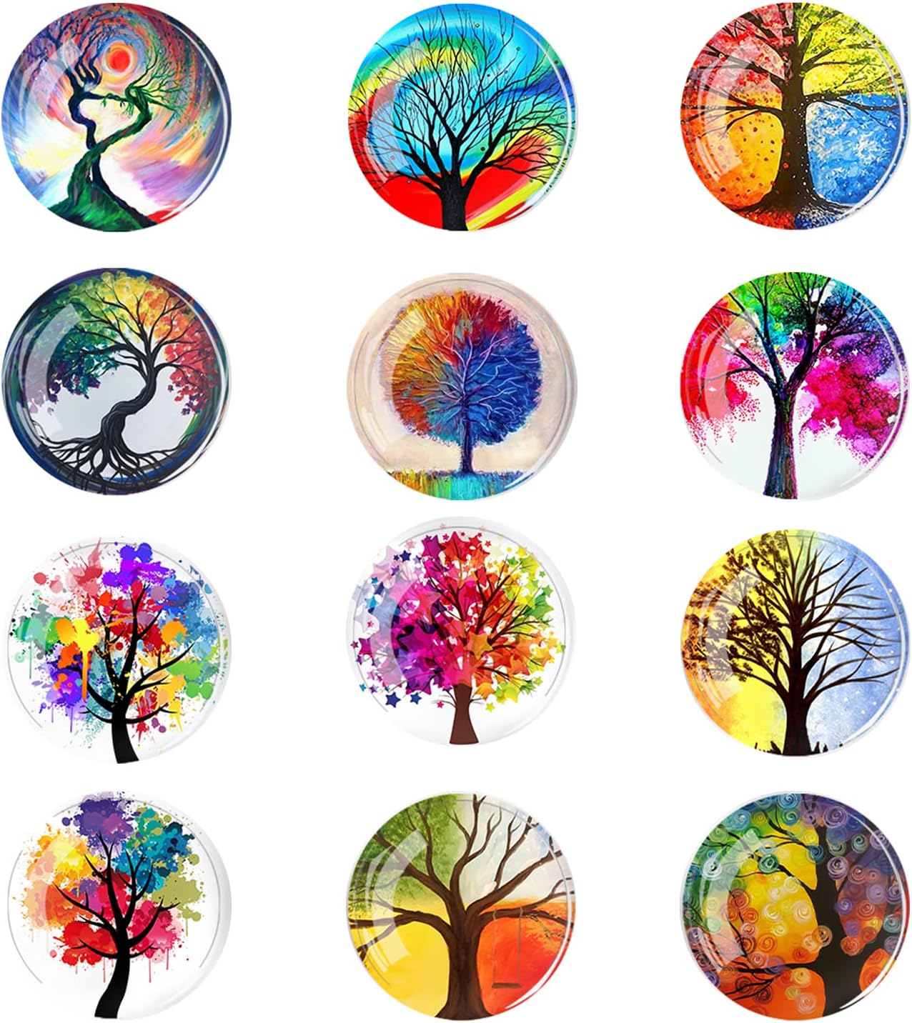 FuninCrea 12 Pack Tree of Life Fridge Magnets 3D Glass Notice Board Office Magnets Set Aesthetic Tree of Life Small Fridge Magnets Decorative Refrigerator Magnets for Home Office Whiteboard (01#)