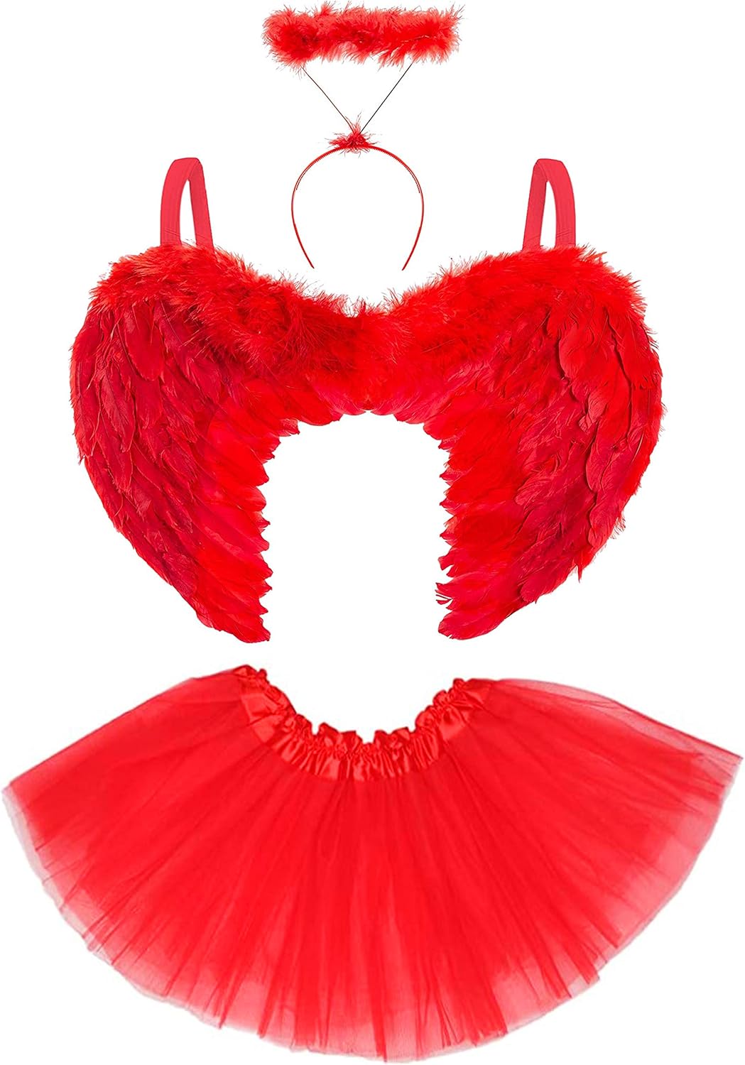 Red Angel & Devil Wings and Halo Costume - Women's Fallen Angel & Demon Wings Tutu - Cupid Costume