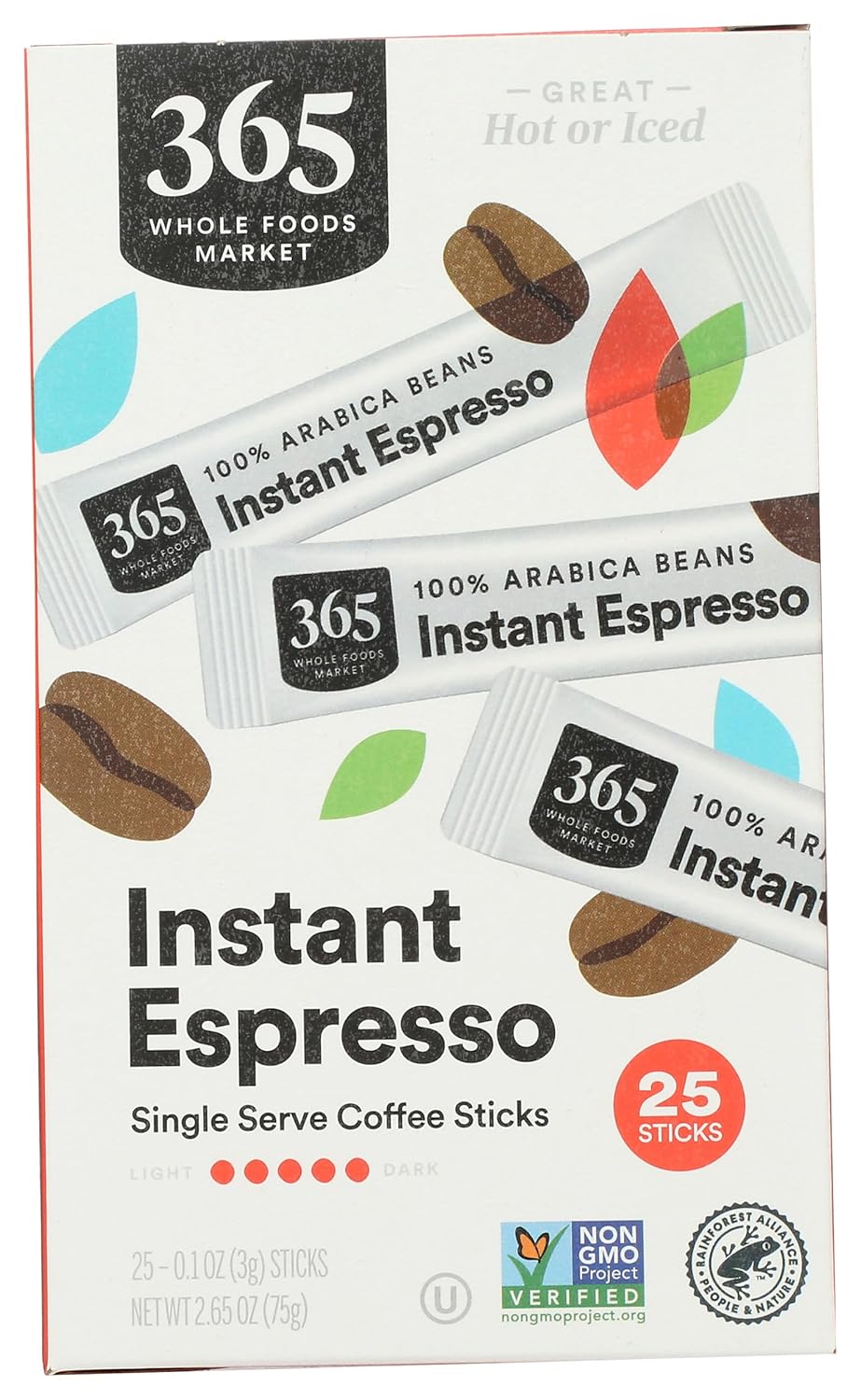 365 by Whole Foods Market, Instant Espresso, Dark Roast, 25 Single Serve Coffee Sticks, 2.65 Ounces