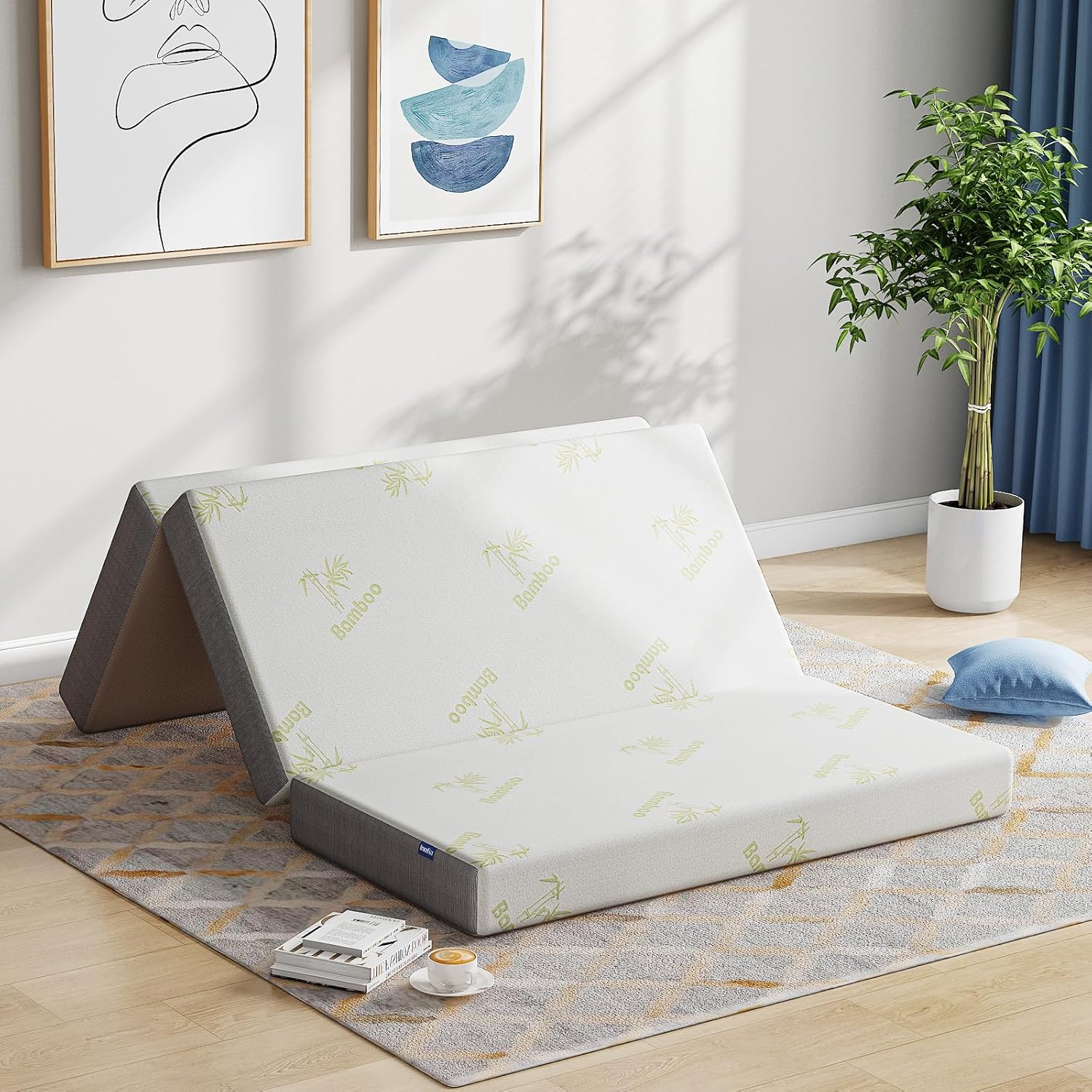 Inofia Folding Mattress Double, 15cm Foldable Memory Foam Mattress with Removable Cover, Guest Trifold Mattress Double Size, Bed in a Box, 100-Night Trial(135x190x15cm)