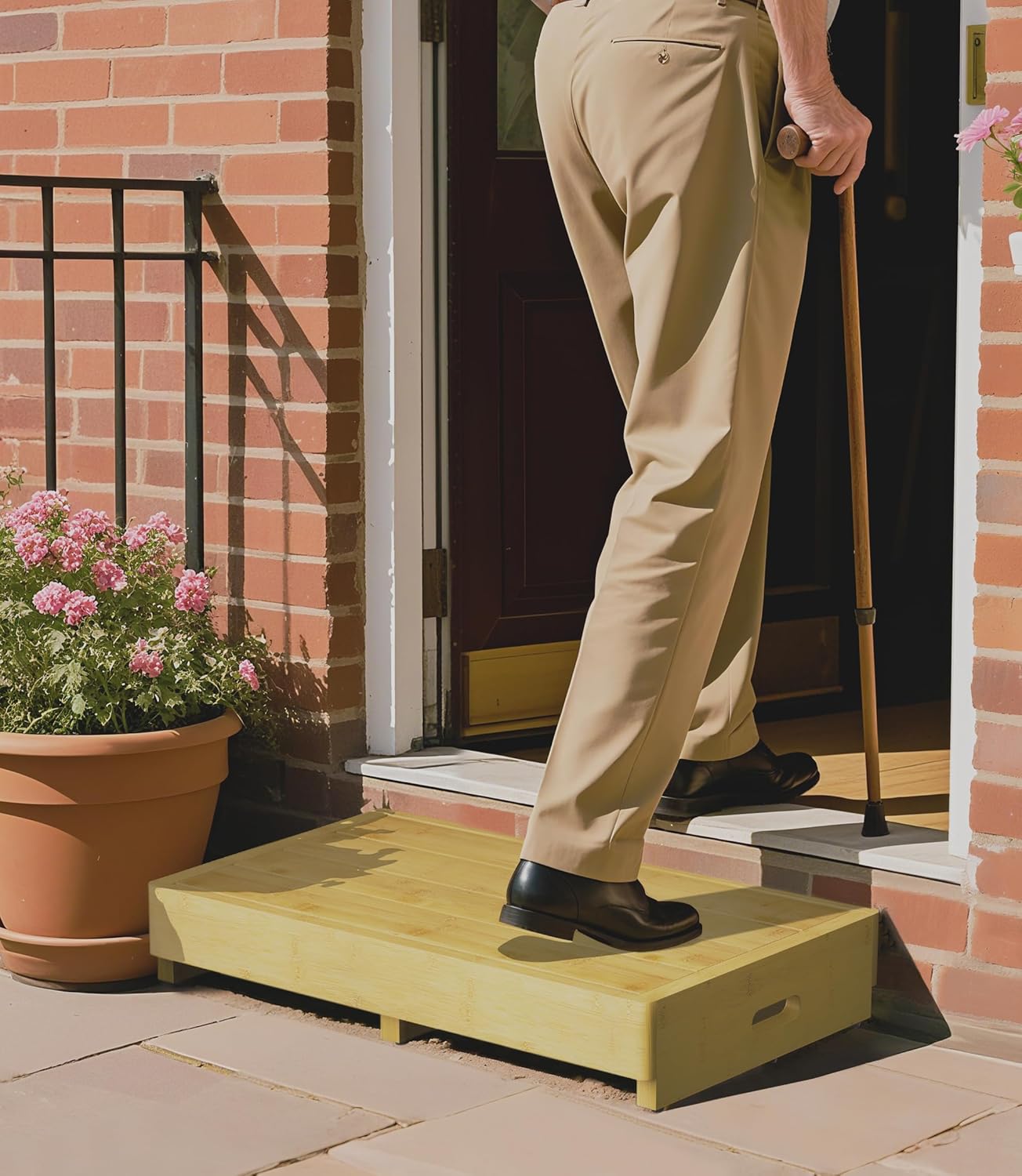 Homerays One Step Stool for Elderly,Bamboo High Riser Step Stool for Bed with Fluorescent Function No Assembly Required - 550 Lbs Wooden Mobility Stepping Stool for Bedside,Bathroom,Garden