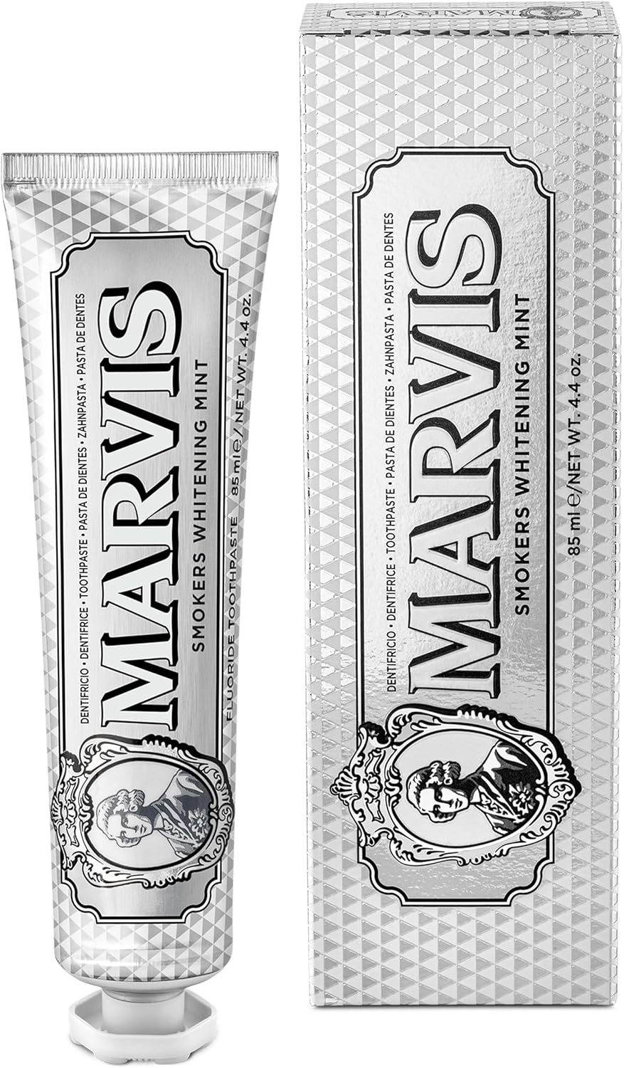 Marvis Smokers Whitening Toothpaste, Mint, 85ml, Promotes the Natural Whitening of the Teeth, Plaque Removal Toothpaste, Long-Lasting Freshness