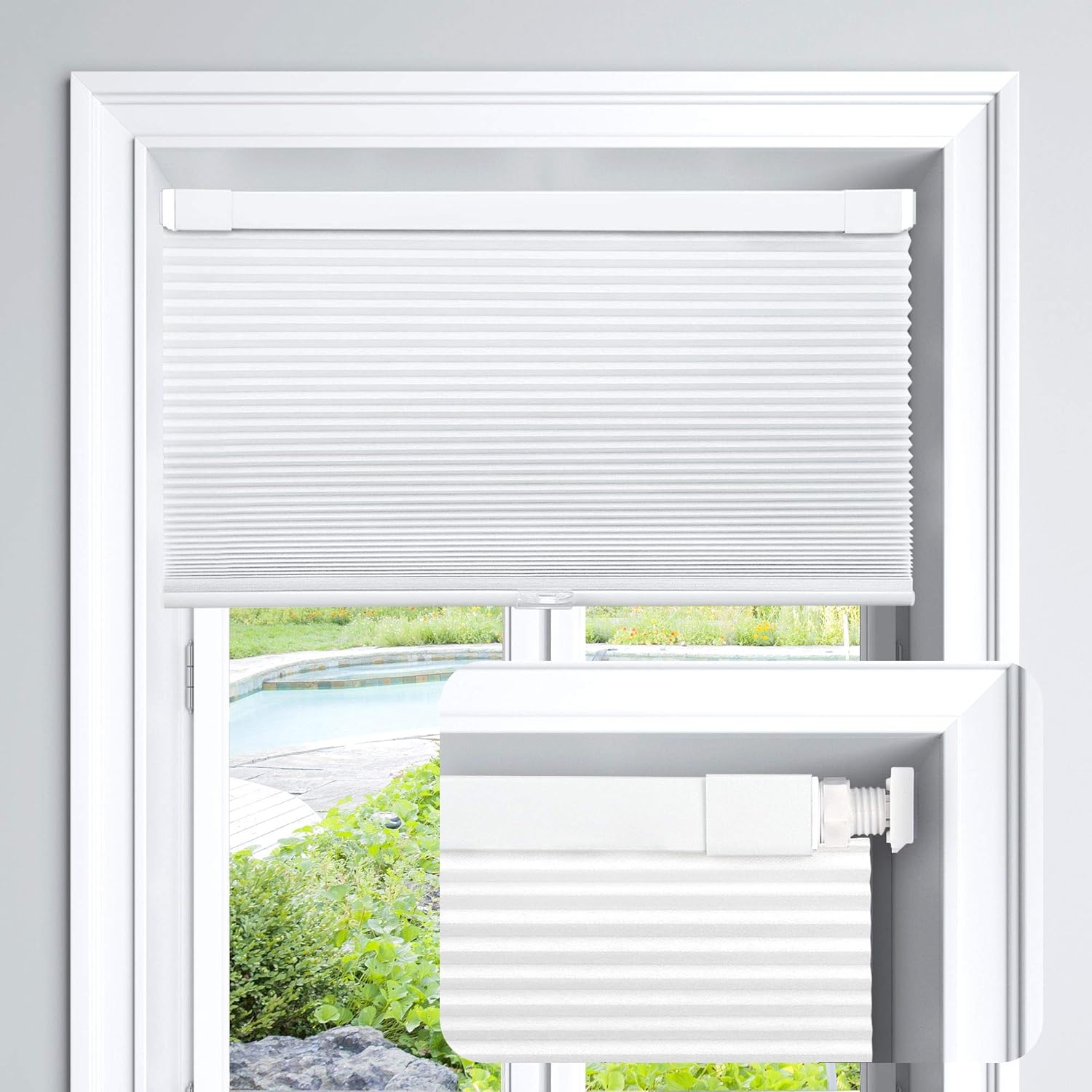 LazBlinds Cordless Cellular Shades, No Tools No Drill Light Filtering Honeycomb Shades Pleated Blinds for Windows, 34'' W x 48'' H, White