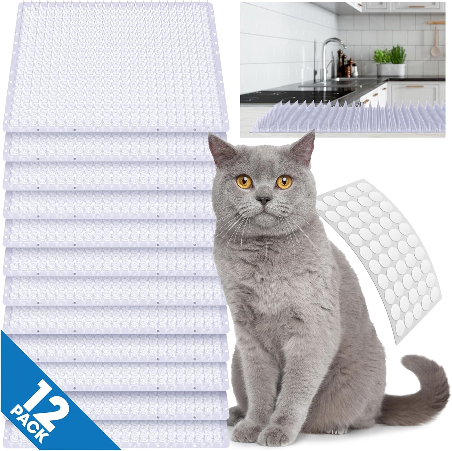 12 Pack Upgraded Scat Mat For Cats - 16 x 13 Inch Cat Repellent Mat With Uneven Spikes Is An Effective Pet Training Mat Device For Cat Repellent Indoor & Outdoor To Deter Cats & Other Animals