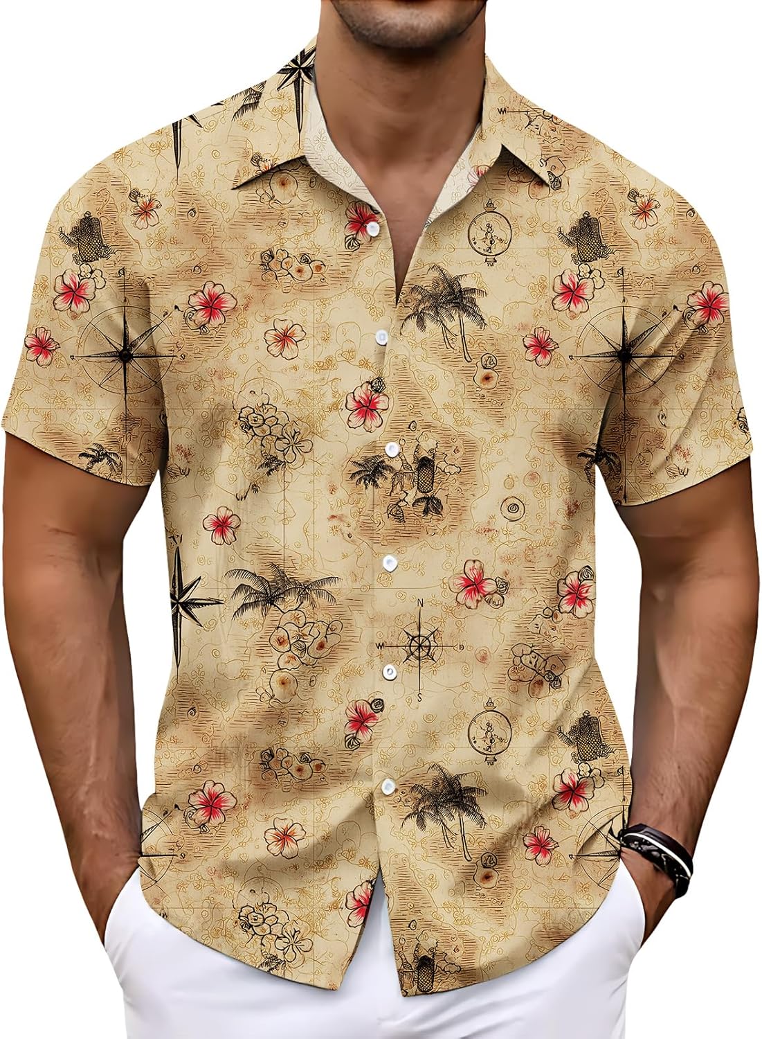 Hawaiian Shirt for Men Tropical Graphic Short Sleeve T-Shirt Casual Collared Mens Top Summer Beach Button Down Tees