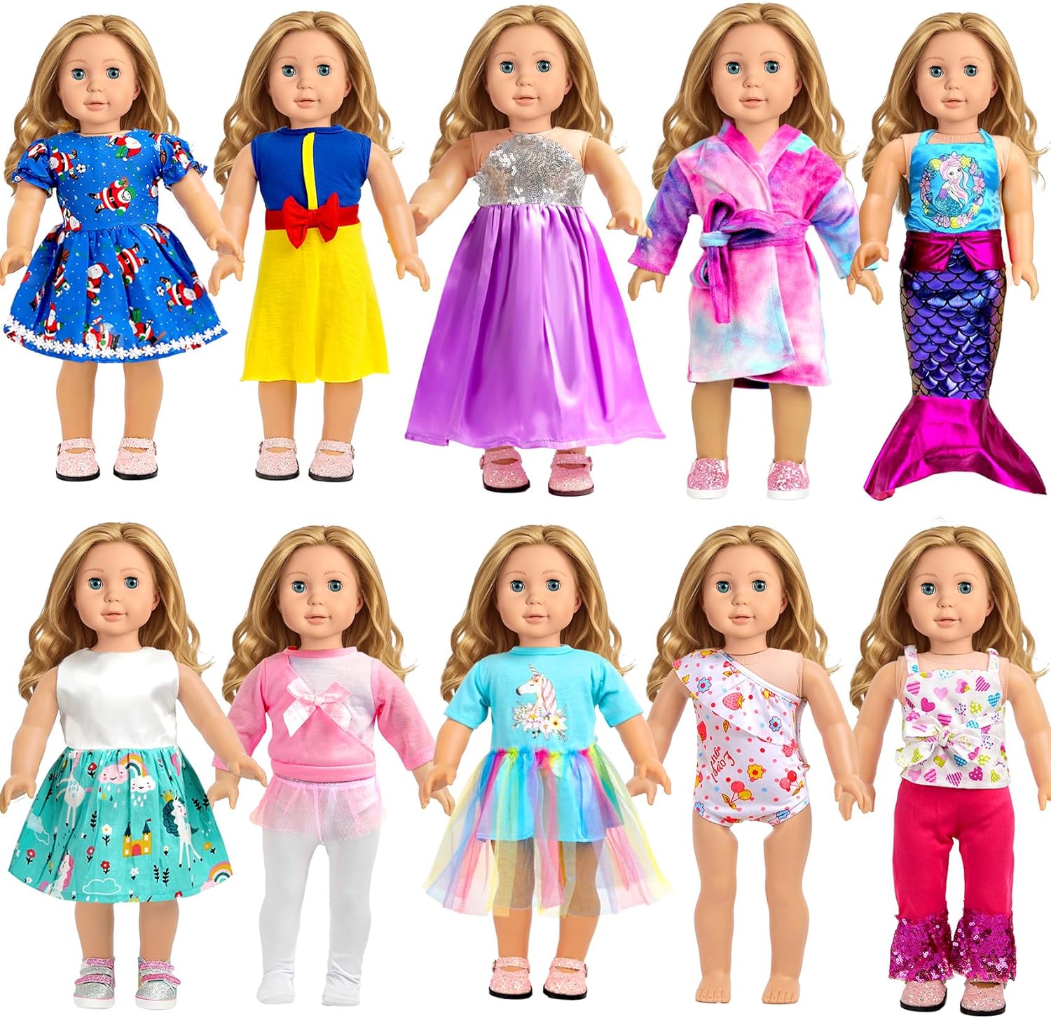 18-inch Doll Clothes and Accessories - 10 Sets Compatible with 18-inch-Dolls Outfits Christmas Birthday Gift for Little Girls