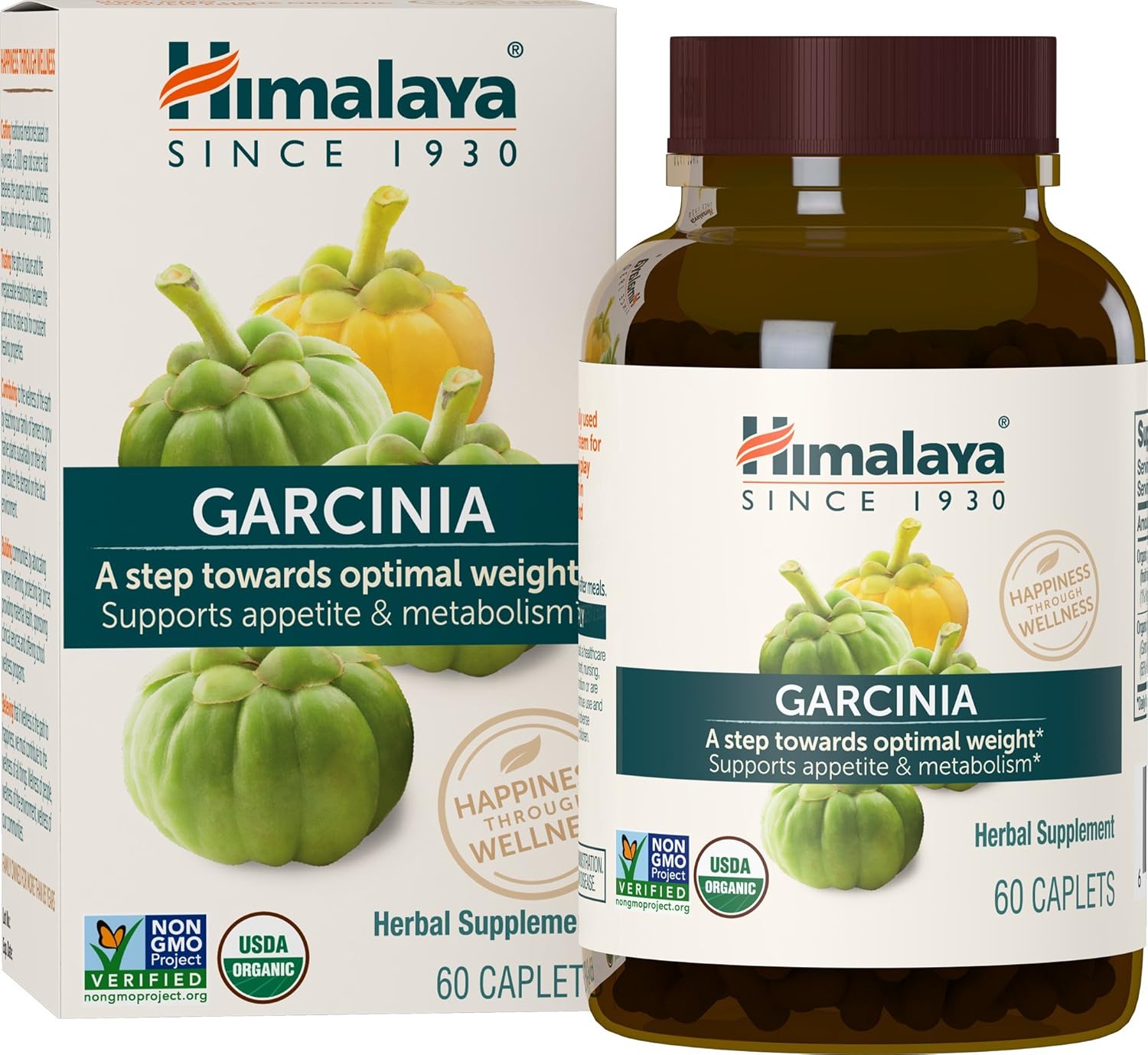Himalaya Organic Garcinia Cambogia Herbal Supplement, Appetite Control, Lipid Metabolism, Weight Support, USDA Organic, Non-GMO, Vegan, 600 mg, 60 Plant-Based Caplets, 30 Day Supply