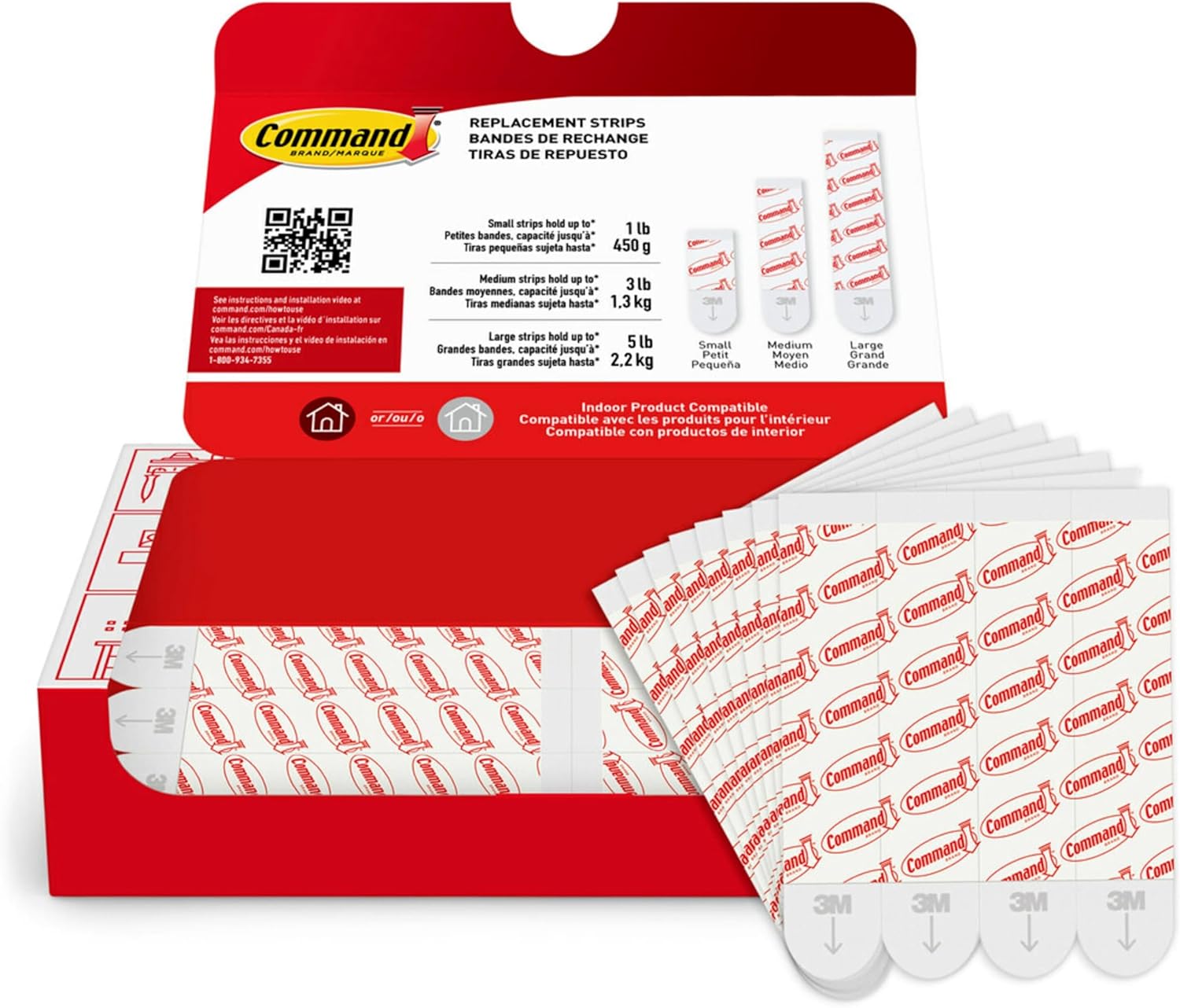 Command Damage Free Hanging Strips for Large Wall Hooks, Removable Adhesive, No Tools, 20 White Strips