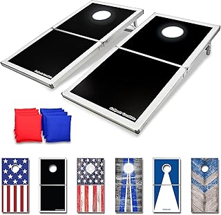 GoSports 4 x 2 ft Regulation Size Aluminum Cornhole Game Sets – Choose LED Lights or Standard - Set Includes 2 Foldable Boards, 8 Bean Bags, & Rules