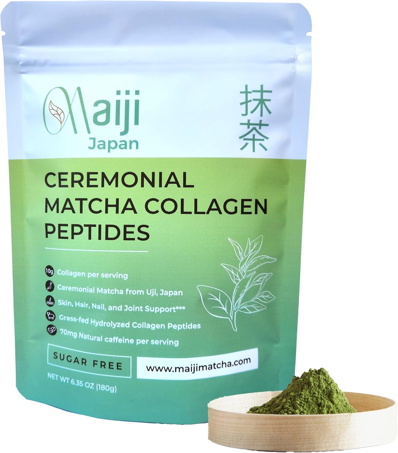 Maiji Japan Matcha Collagen Peptides Powder Supplement, Ceremonial Grade Matcha Green Tea Powder (15 Servings)
