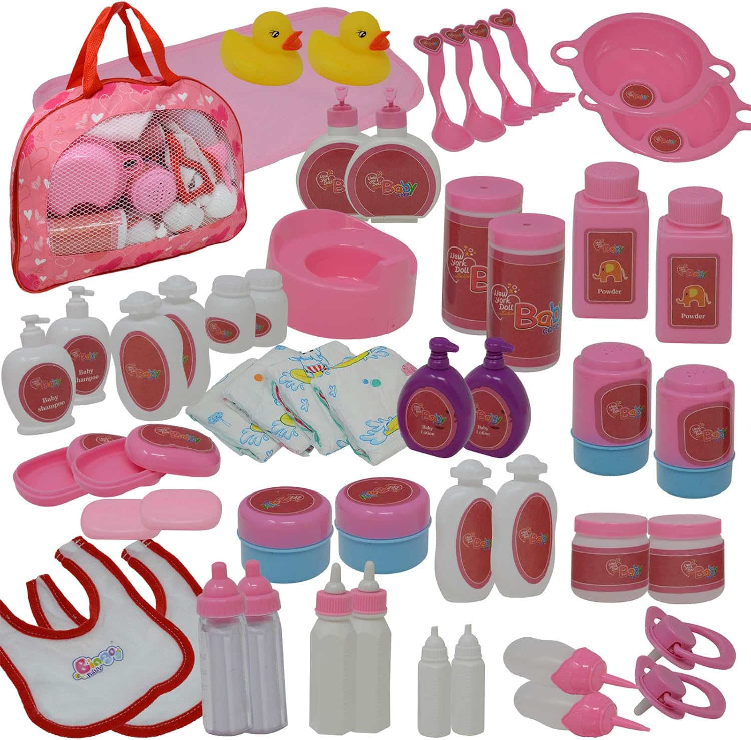 The New York Doll Collection 50 Piece Baby Doll Feeding & Caring Accessory Set in Zippered Carrying Case - Accessories for Dolls