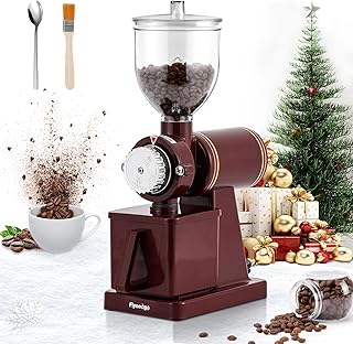 Burr Coffee Grinder Electric Espresso Grinder Commercial & Homeuse Silent Small Coffee Bean Grinder with Hopper Adjustable Grind, With Brush, Spoon, Red