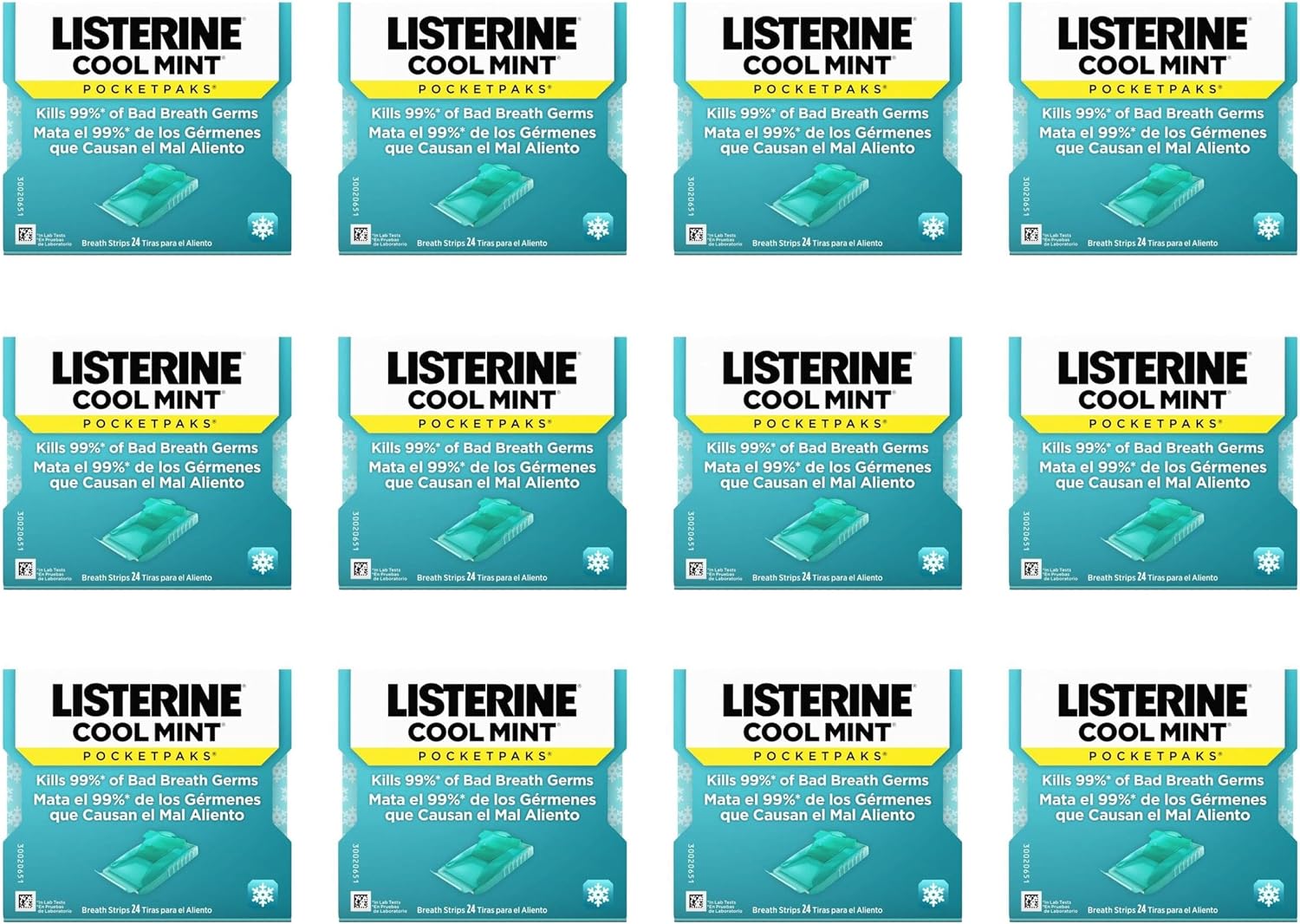 Listerine PocketPaks Breath Strips, Cool Mint, 24 Strip Pack (12 Packs)