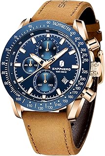 SAPPHERO Mens Watches, Leather Strap Quartz Movement, Multifunction Chronograph Watch, Luminous, Calendar Waterproof Scratch Resistant Watch, Luxury Business Casual Sports Watch