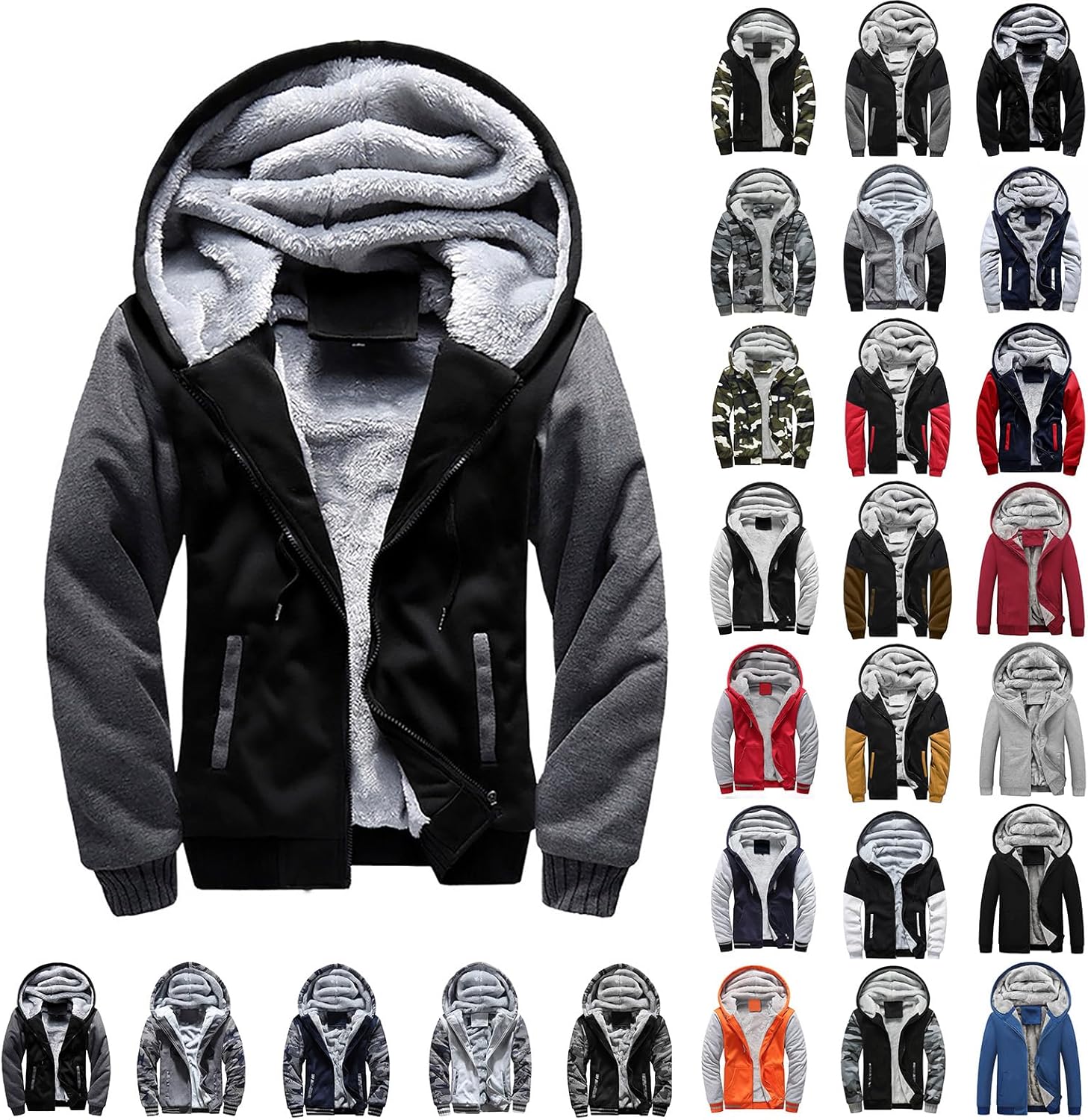 Cocila Men's Zipper Padded Hooded Sweatshirts for Men UK Cardigan Jacket and Thickened Solid Color Puffy Large Tall Fashion