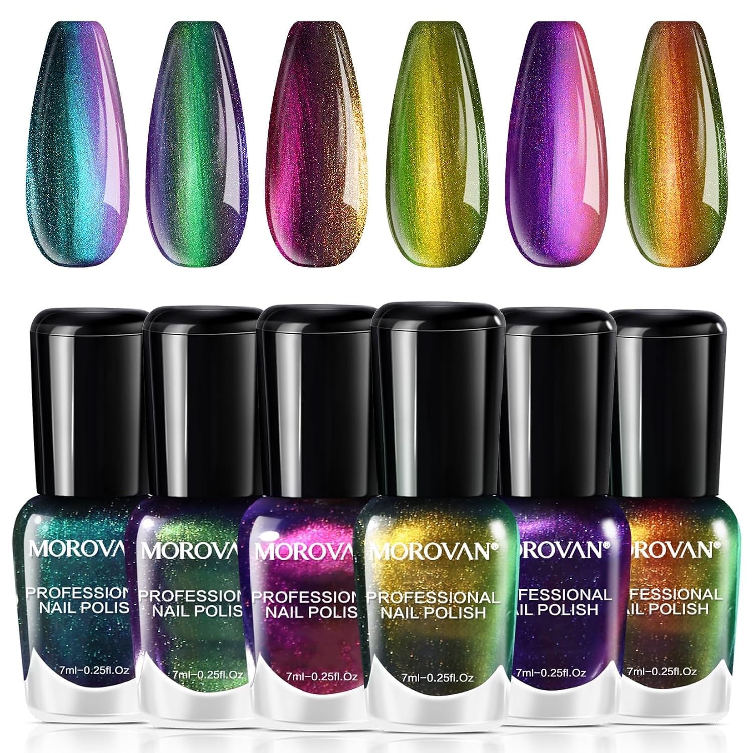 Morovan Holographic Nail Polish Set: Metallic Ombre Quick Air Dry Gift Set
