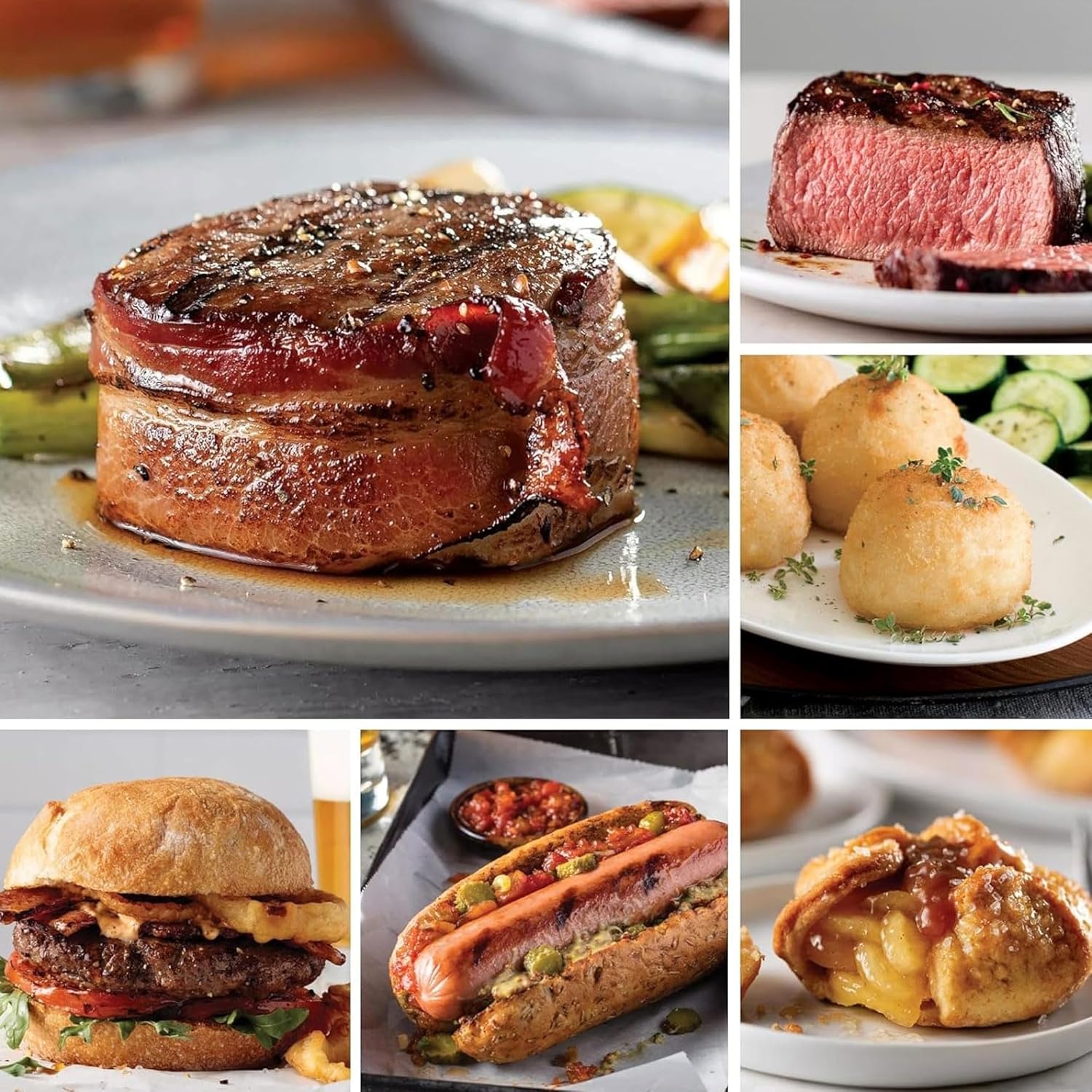 Omaha Steaks Deluxe Gift Package (4 Bacon-Wrapped Filet Mignons, 4 Steak Burgers, 4 Gourmet Jumbo Franks, 4 Potatoes au Gratin, 4 Caramel Apple Tartlets, 1 jar Omaha Steaks Seasoning)