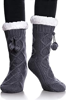 Yebing Womens Non Slip Slipper Socks Winter Warm Soft Cozy Fuzzy Fleece-lined Grippers Home Socks