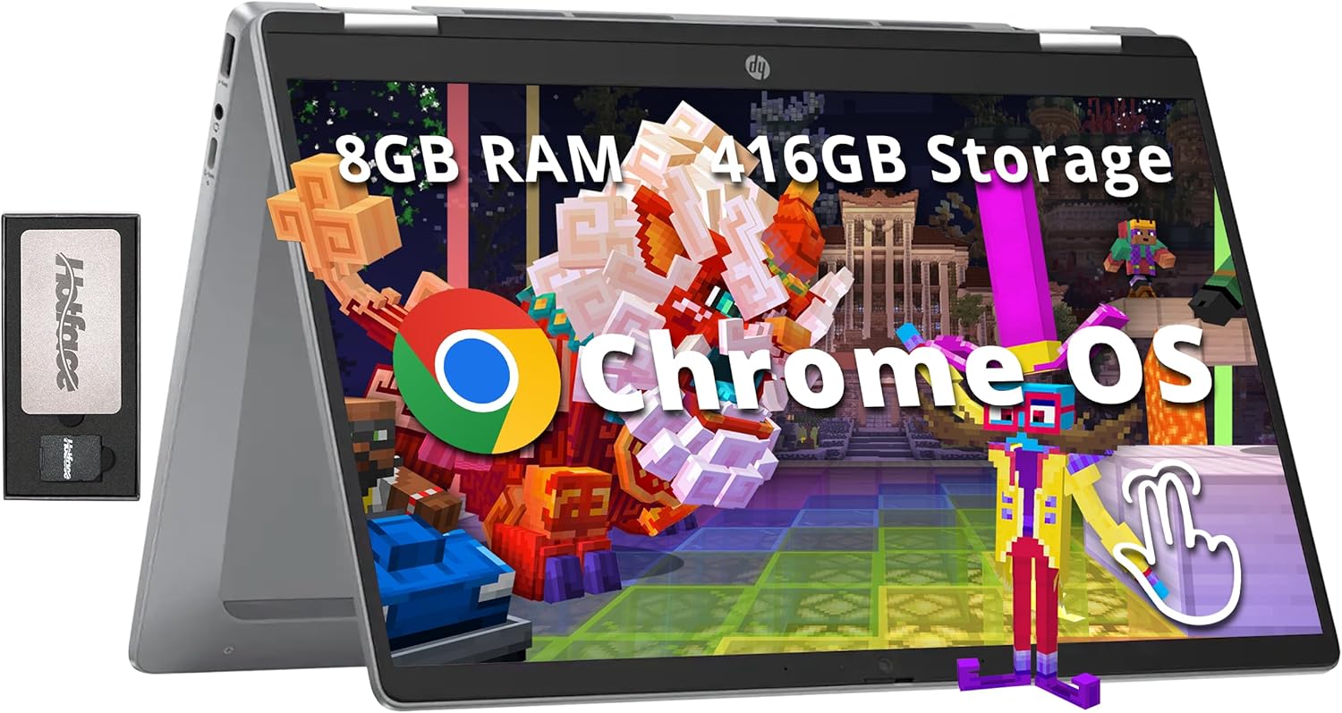 HP 14" 2-in-1 FHD Touchscreen Chromebook Plus Laptop, Intel i3-N305, 8GB LPDDR5, 416GB Storage(256GB SSD+160GB Docking Station), UHD Graphics, FHD Camera, Fast Charge, Wi-Fi 6E, Chrome OS, Silver