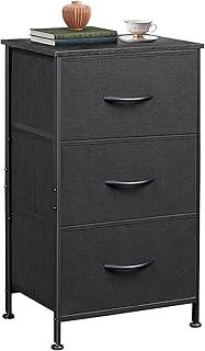 WLIVE Dresser with 3 Drawers, Fabric Nightstand, Organizer Unit, Storage Dresser for Bedroom, Hallway, Entryway, Closets, Sturdy Steel Frame, Wood Top, Easy Pull Handle, Charcoal Black