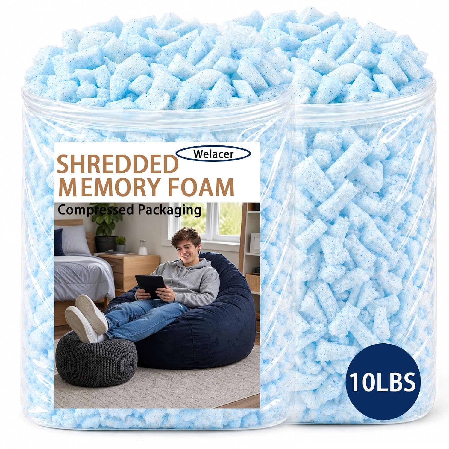 10 lbs Shredded Memory Foam Filler for Bean Bags and Dog Beds | Supportive Refill for Cushions, Pillows, Stuffed Animals, Crafts with Clean Pieces, Low Odor, Adaptive Comfort